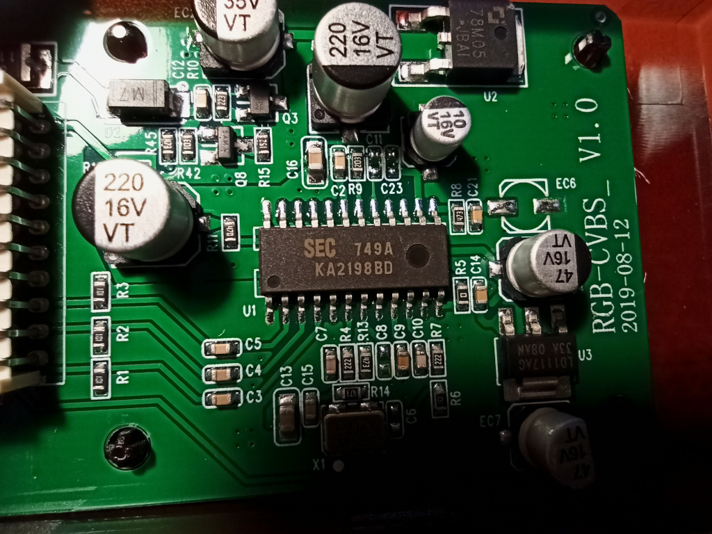 RGB to Composite converter module from AliExpress - close up of circuit board